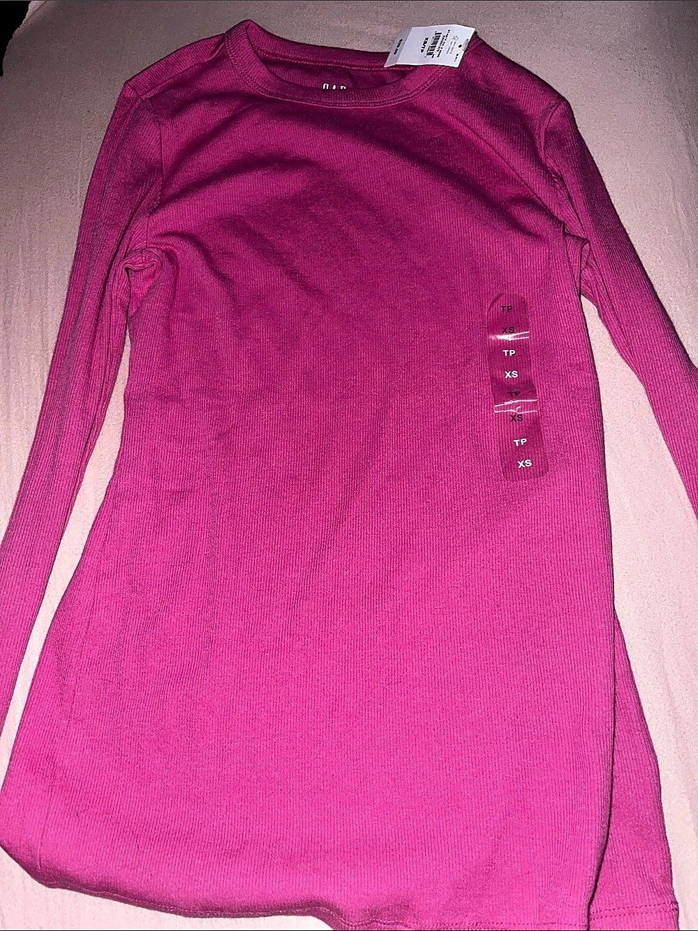 GAP Ribbed Long Sleeve Crewneck T-Shirt Pink XS NWT